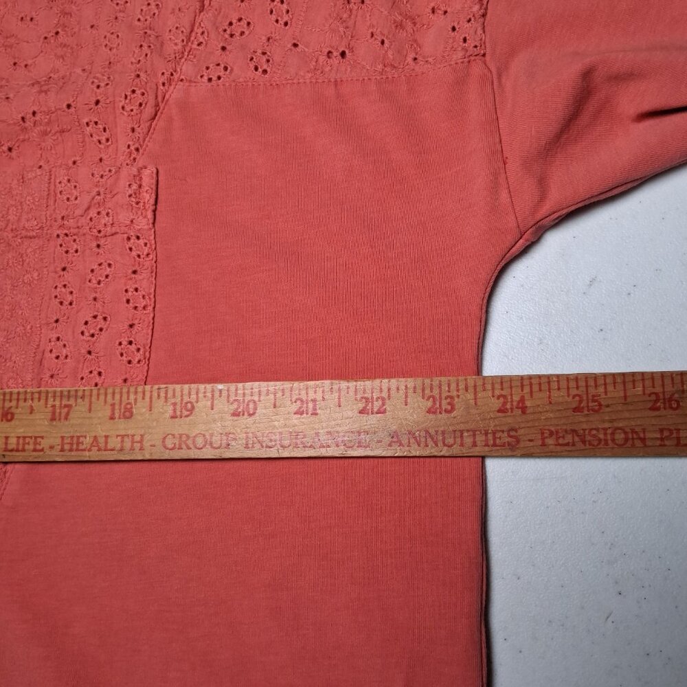Soft Surroundings Tunic Henley Shirt Large Coral Knit Lace Eyelet Button Up - Picture 5 of 14